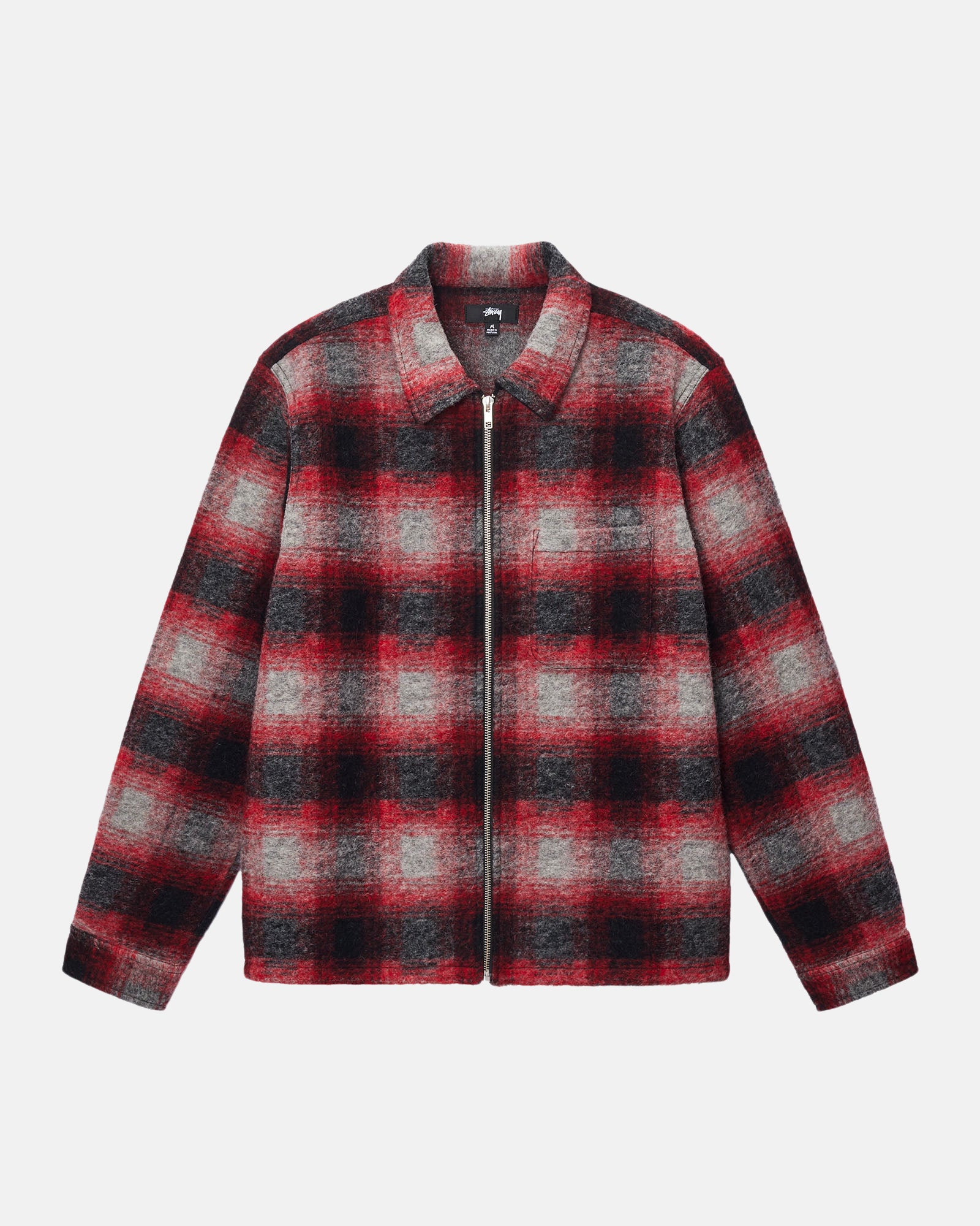 BRUSHED WOOL PLAID ZIP SHIRT